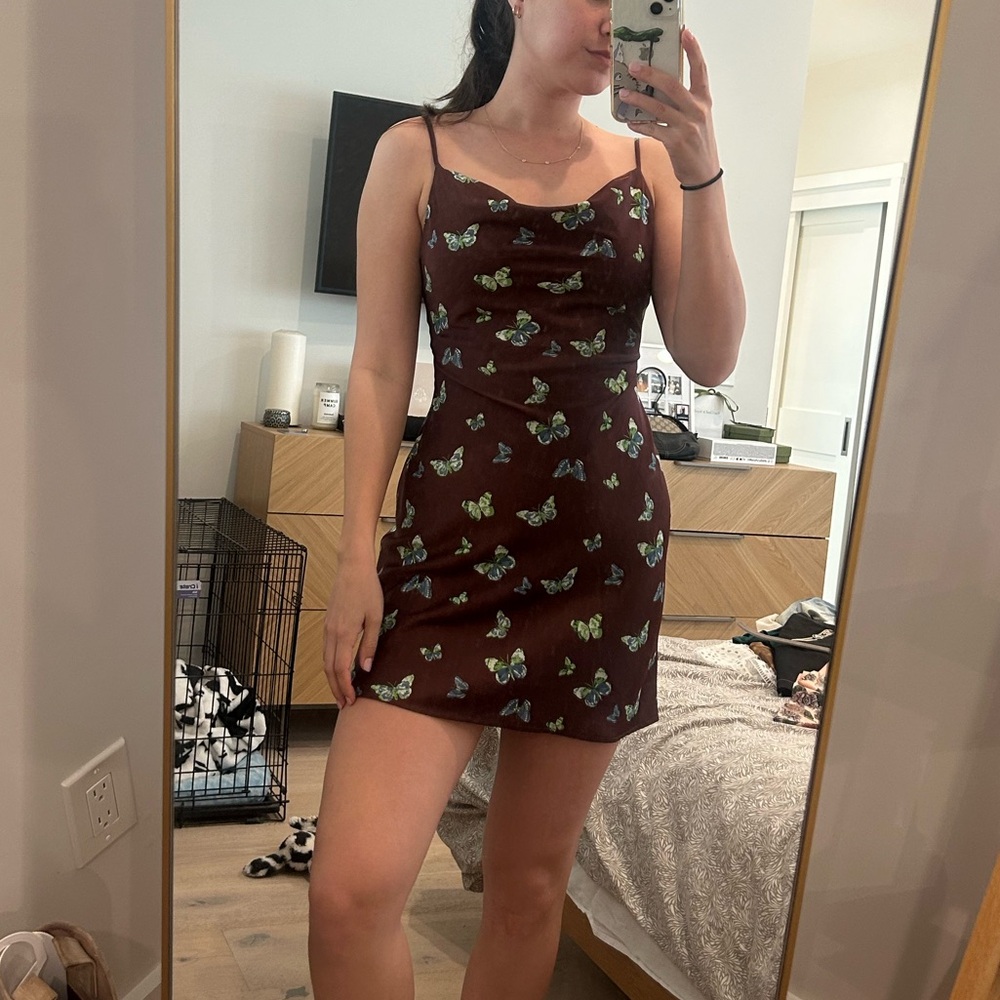 UO Butterfly Print Brown Dress